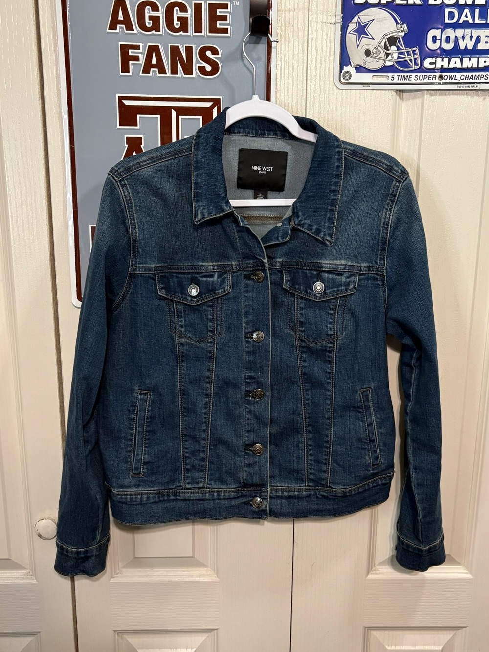 Nine West Medium Blue Denim Jacket with Button Front